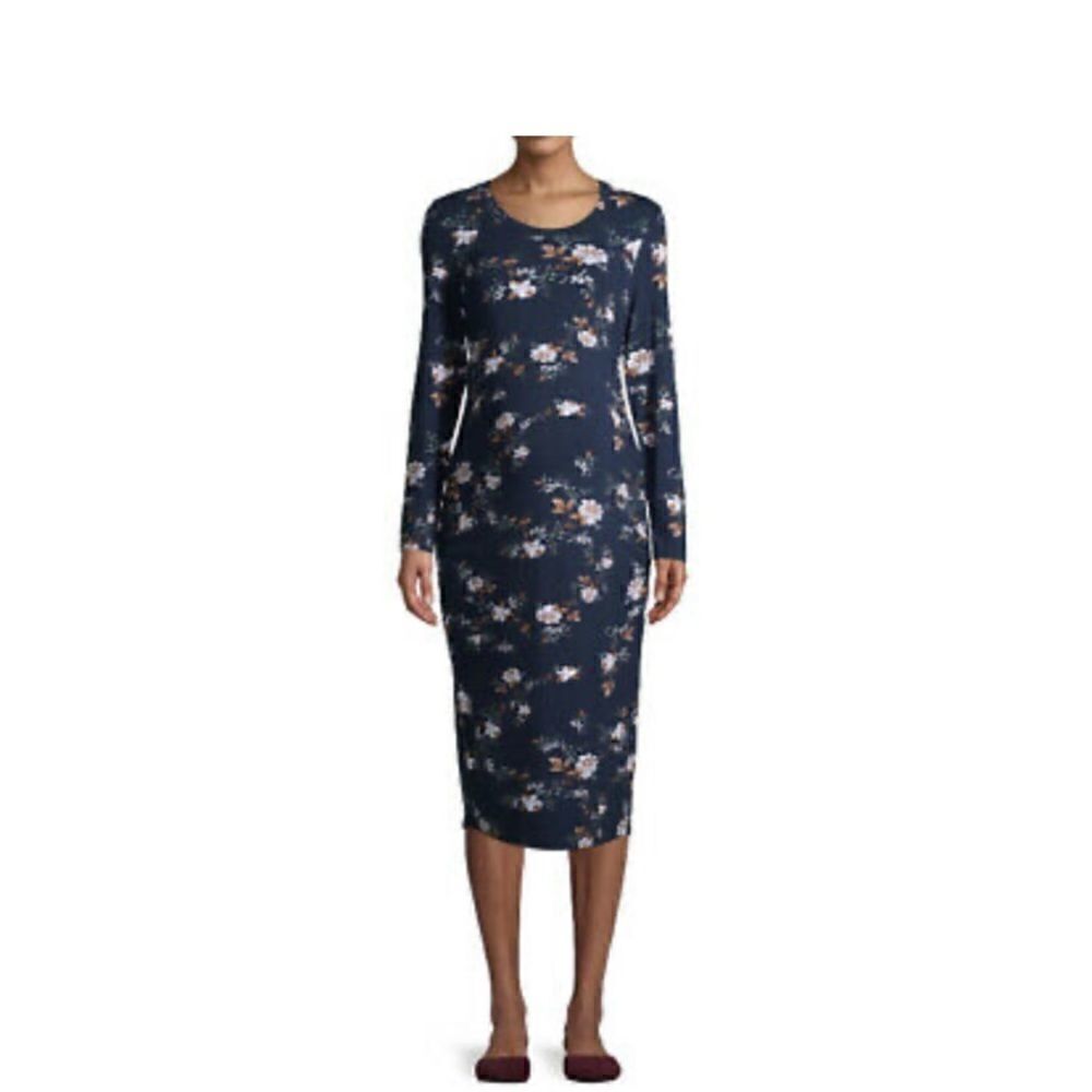 Time And Tru Women's Navy Blue Floral Print Semi-Fitted Maternity Dress Size M